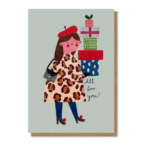Girl With Presents All For You! Card
