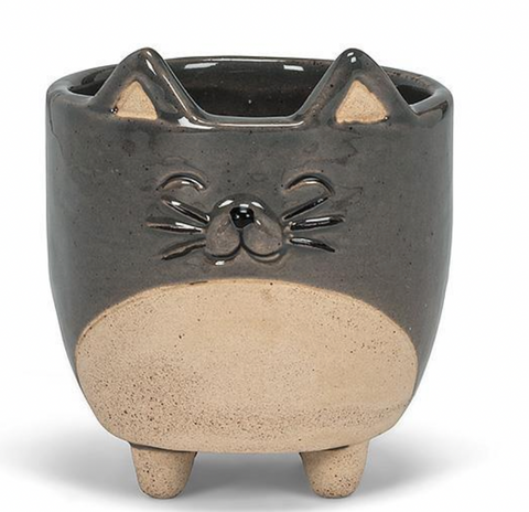 Smiling Grey Cat Planter, small