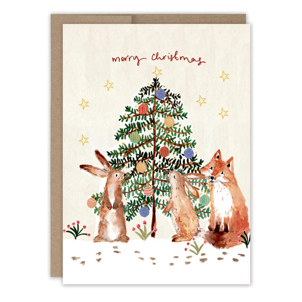 Rabbits & Fox Merry Christmas Card, Box of 10 Cards