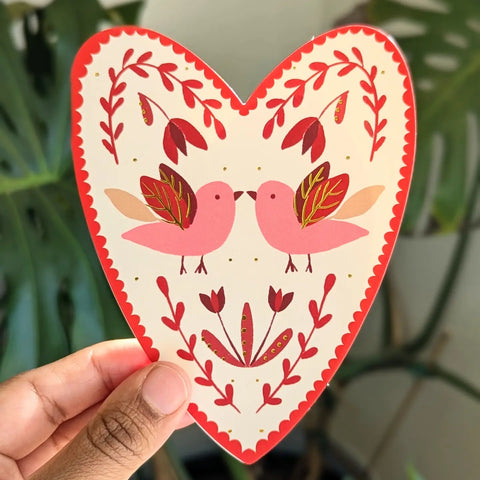 Nabeela Rumi Die Cut Heart With Two Birds Cards