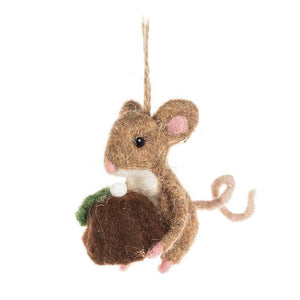 Felt Mouse With Christmas Pudding Ornament