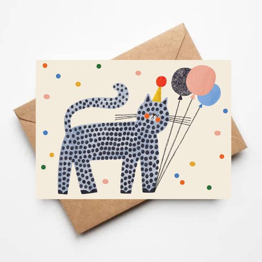 Grey Spotted Cat Birthday Card