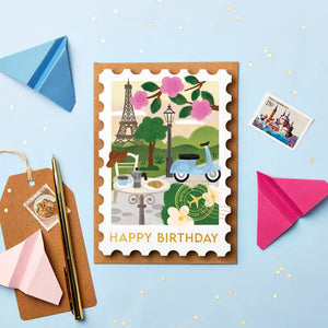 Paris Stamp Happy Birthday Card