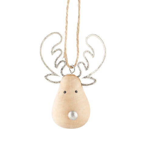 Wood Deer With Antlers Ornament