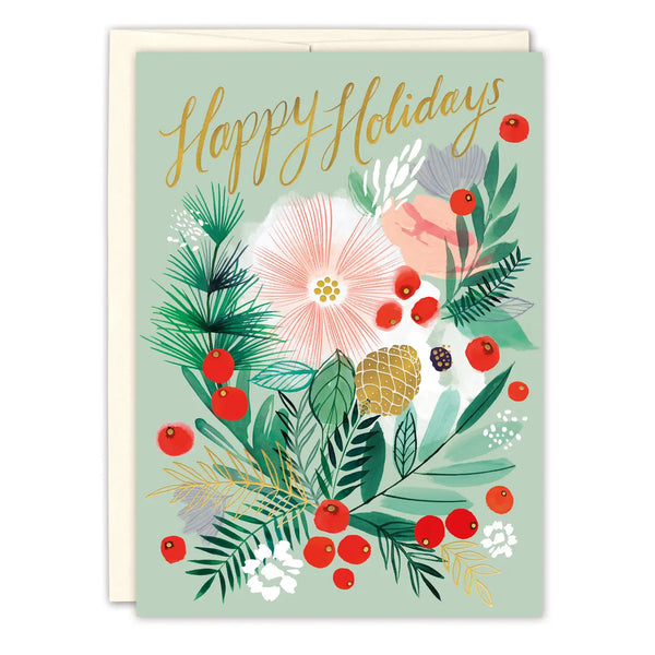 Floral Happy Holidays Card, Box of 10 Cards