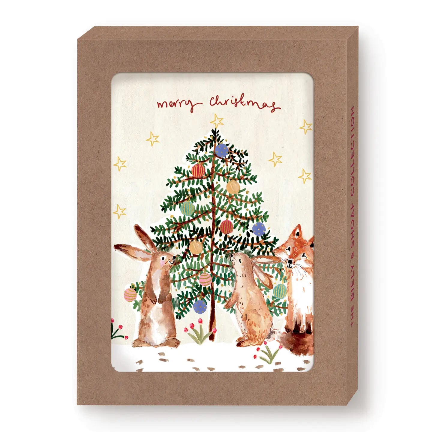 Rabbits & Fox Merry Christmas Card, Box of 10 Cards