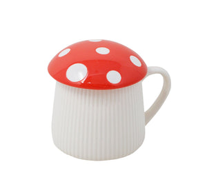 Lidded Ceramic Mushroom Mug, Red