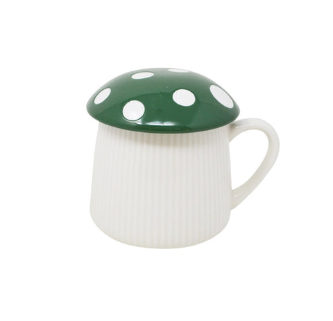 Lidded Ceramic Mushroom Mug, Green