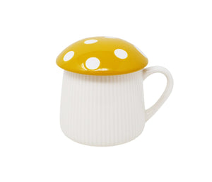 Lidded Ceramic Mushroom Mug, Yellow