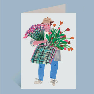 The Bear Buying Market Flowers Card