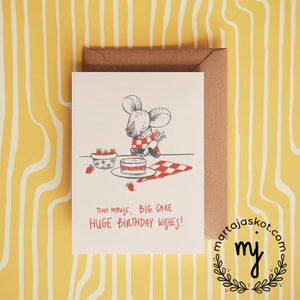 Tiny Mouse, Big Cake, Huge Birthday Wishes! Card