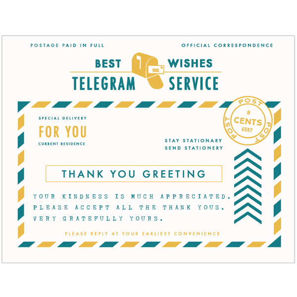Best Wishes Telegram Service Thank You Greeting Card