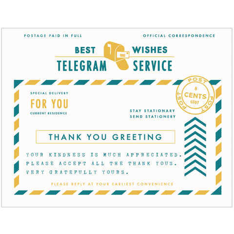 Best Wishes Telegram Service Thanks You Greeting Card