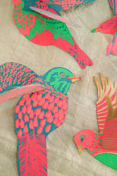 Festive Paper Hanging Birds, Set of 4
