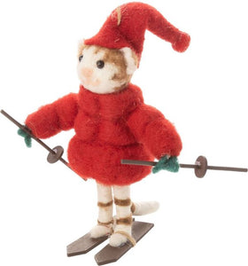 Felt Skiing Cat Ornament