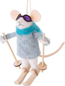 Felt Skiing Mouse In Goggles Ornament