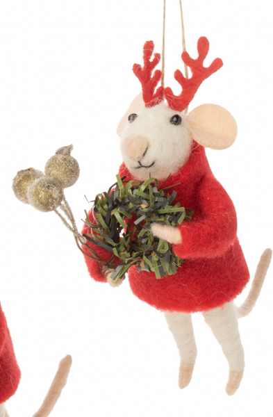 Felt Mouse In Red Sweater Ornament