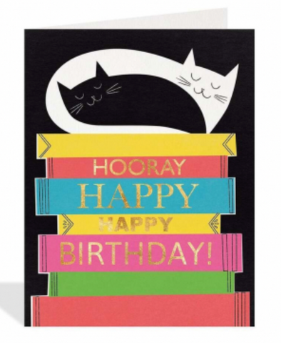 Cuddling Cats Hooray Happy Happy Birthday Card