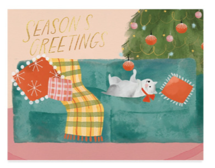 Season's Greetings Cat On Couch Card