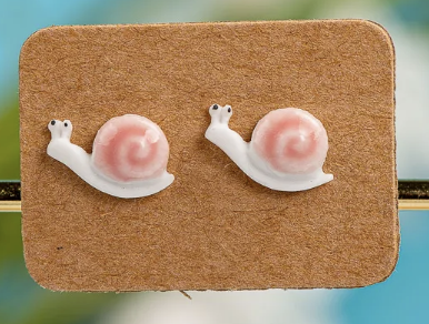 Pink Snail Ceramic Stud Earrings