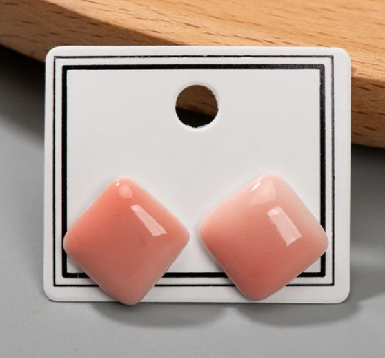 Square Ceramic Stud Earrings, pink