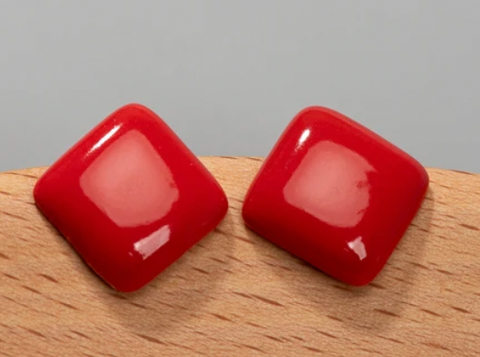 Square Ceramic Stud Earrings, red