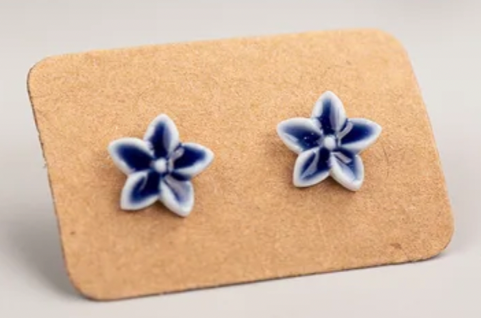 Flower Ceramic Stud Earrings, navy