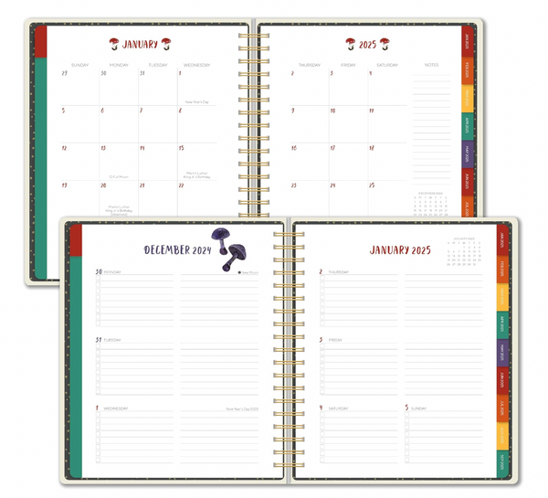 High Note Mushrooms Deluxe Hardcover 2025 Planner, 17 Month Agenda