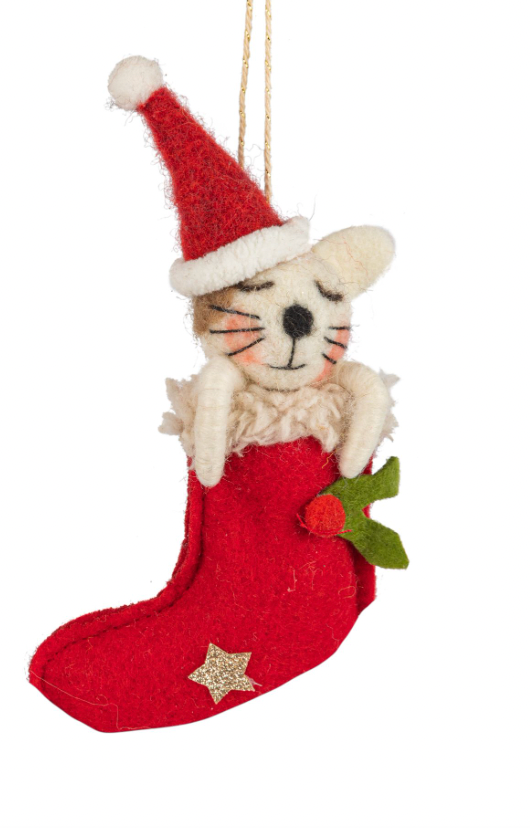 Felt Stocking Cat Ornament