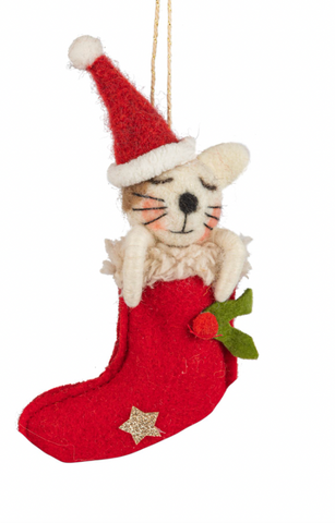 Felt Stocking Cat Ornament