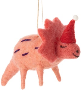 Felt Pink Dino In Santa Hat Ornament