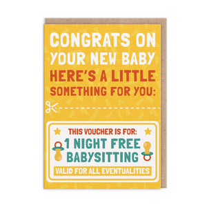 Congrats On Your New Baby babysitting Voucher  Card