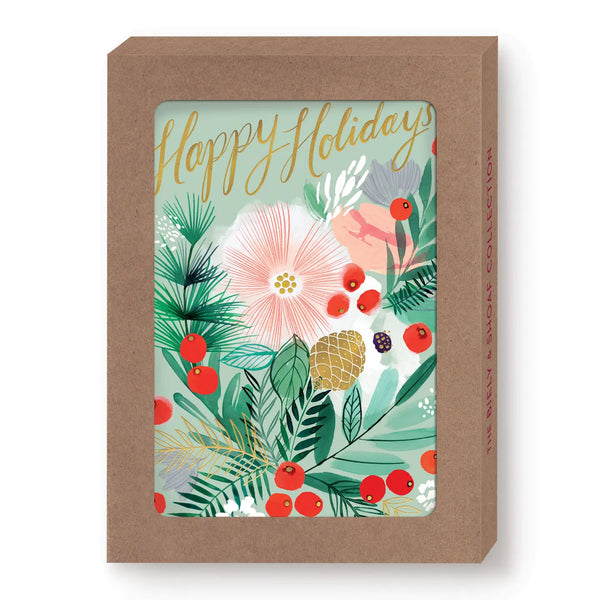 Floral Happy Holidays Card, Box of 10 Cards