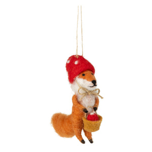 Felt Fox With Mushroom Hat Ornament