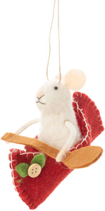 Felt Mouse In A Canoe Ornament