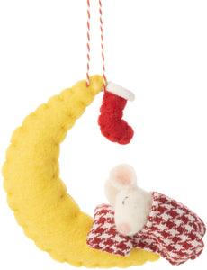 Felt Mouse Sleeping On The Moon Ornament