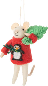 Felt Mouse In A Penguin Sweater Ornament