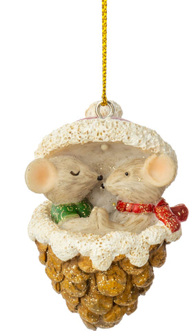 Mouse Couple In A Pine Cone Ornament