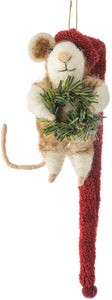 Felt Mouse in Long Santa Hat Ornament ki