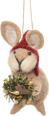 Felt Rabbit With hat & Wreath Ornament