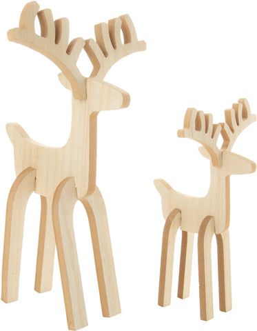 Wood Reinder Puzzle Tabletop Ornament, Set Of 2