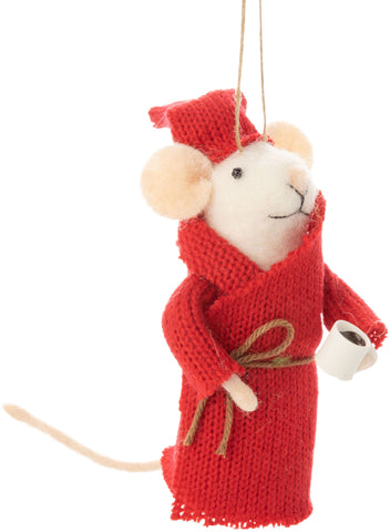 Felt Mouse In Bathrobe Ornament