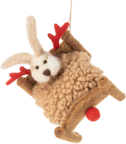 Felt Bunny In Bed Ornament