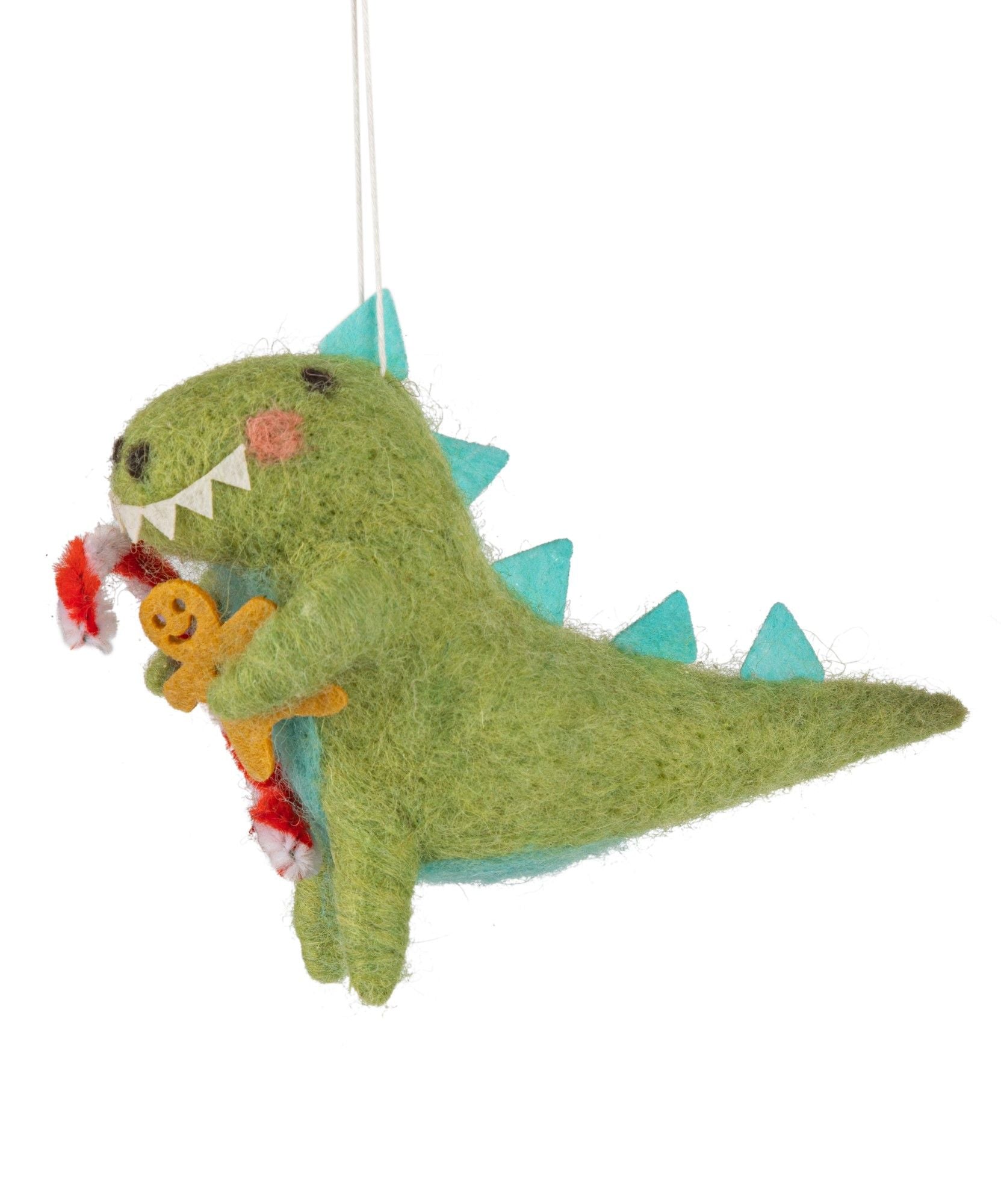 Felt Dinosaur With Candy Cane Ornament