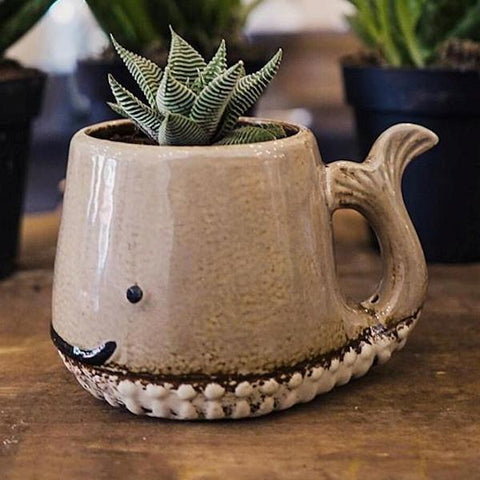 Ceramic Whale Mug / Planter, Grey