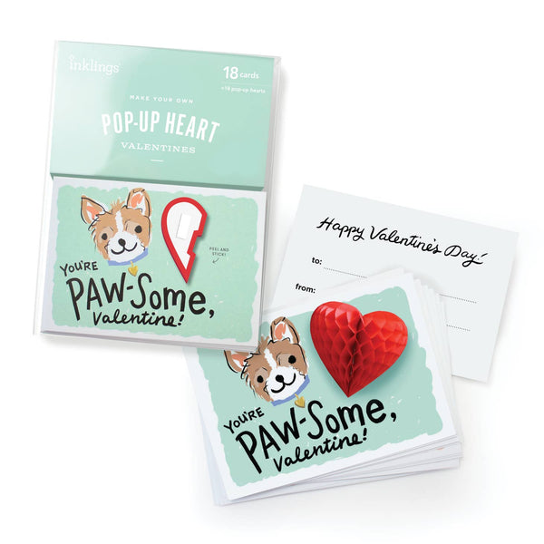 You're Paw-Some, Valentine, Set of 18 Make Your Own Pop-Up Cards