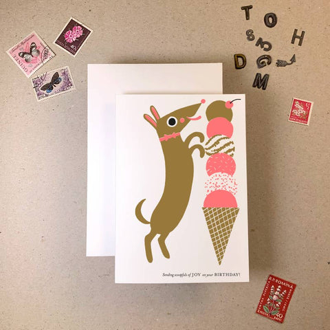 Imogene Owen Puppy Eating Ice Cream Sending Scoopfuls Of Joy On Your Birthday! Card
