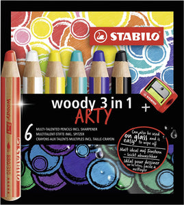 Stabilo Woody 3 In 1 ARTY Pencils, 6 pack