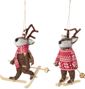 Felt Reindeer Nordic Skiier Ornament