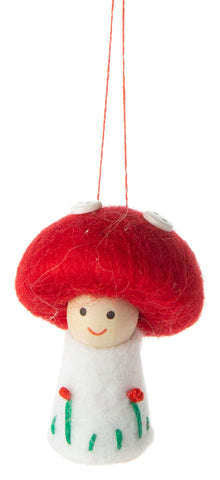Girl In Felt Mushroom Hat Ornament